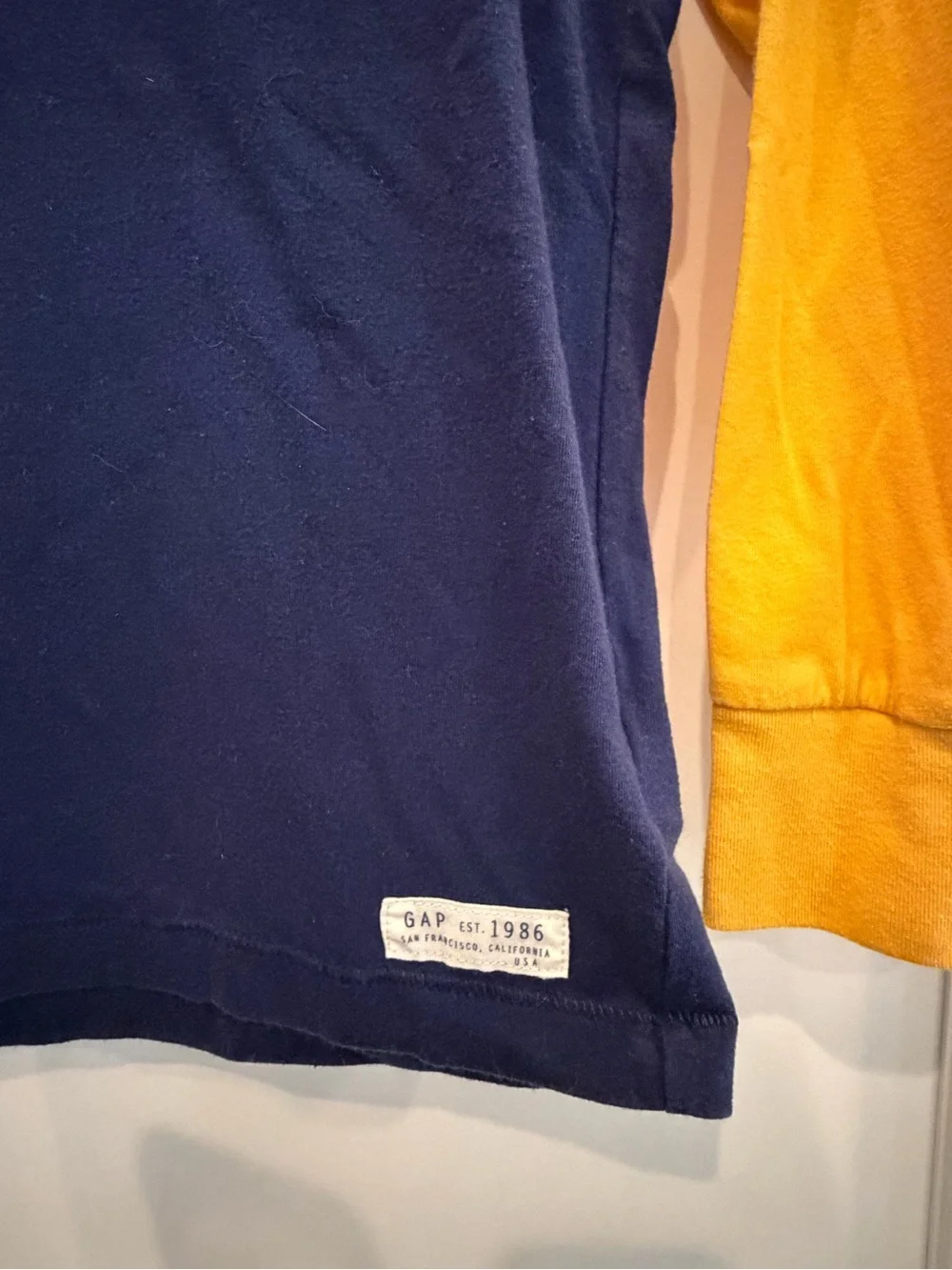 GAP raglan baseball shirt navy blue and yellow, boys size large